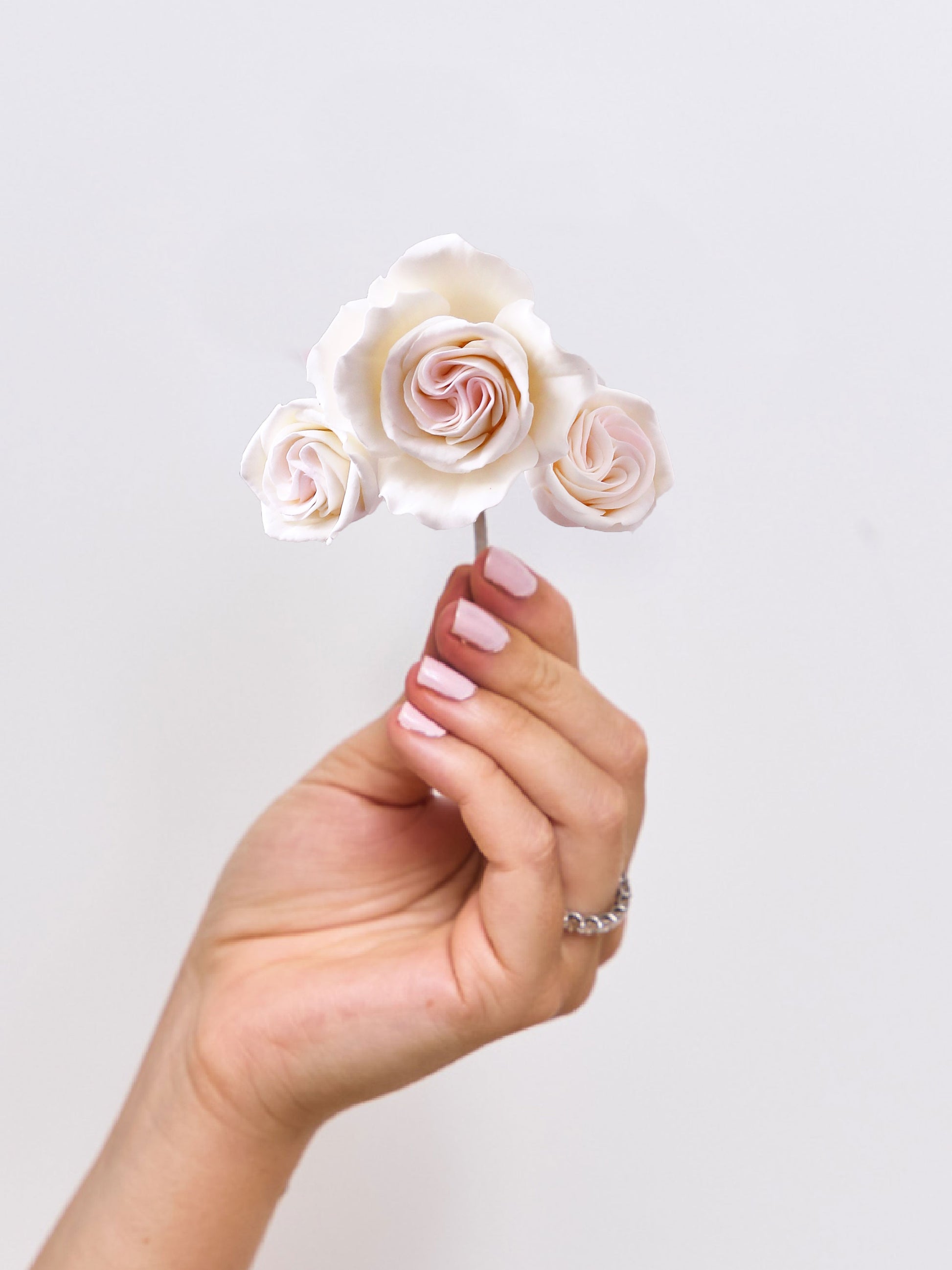 White Rose Sugar Flower with Blush Pink Center